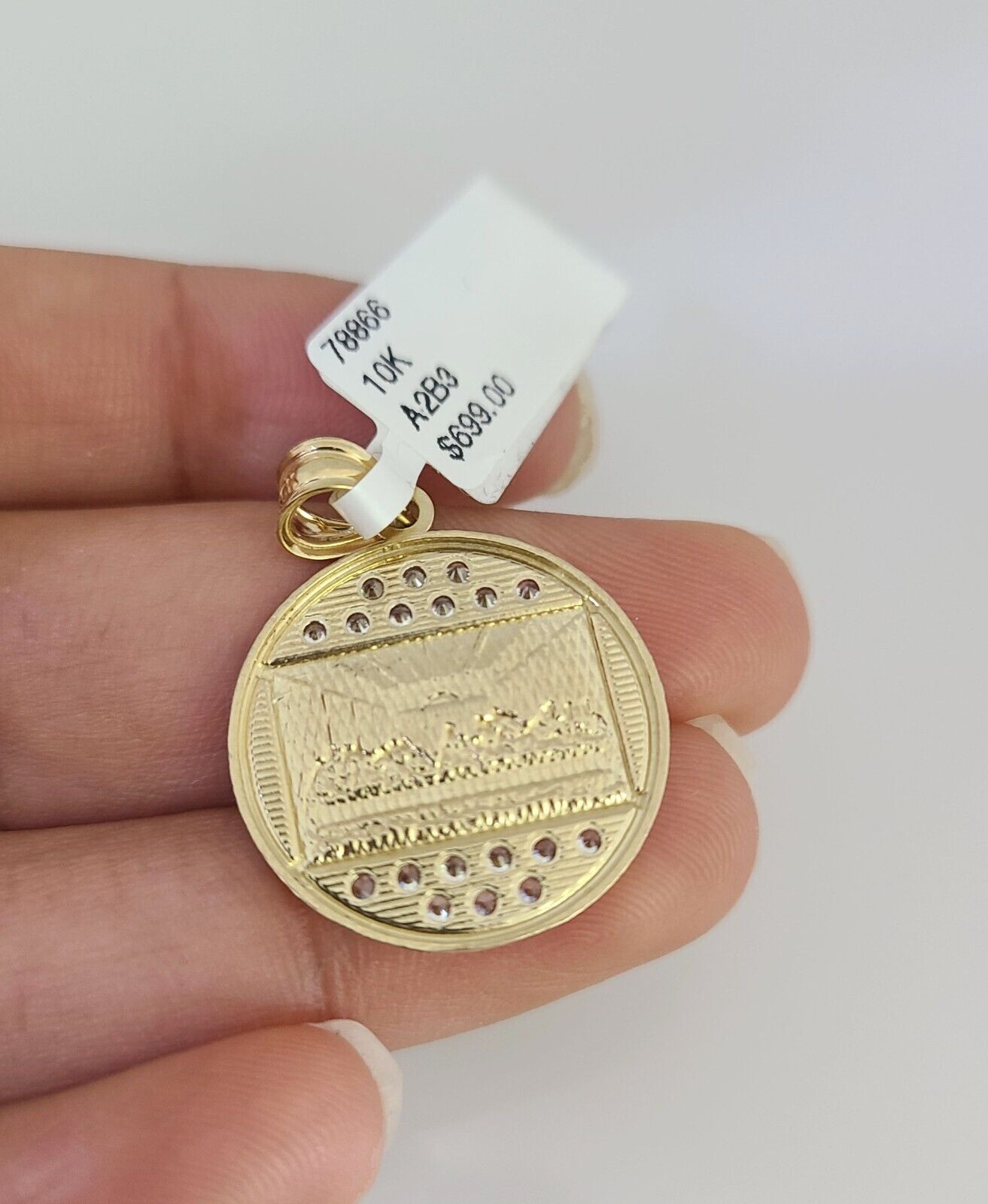 Real 10k Gold Chain Pendant SET Last Supper Charm Miami Cuban Link Necklace 2mm